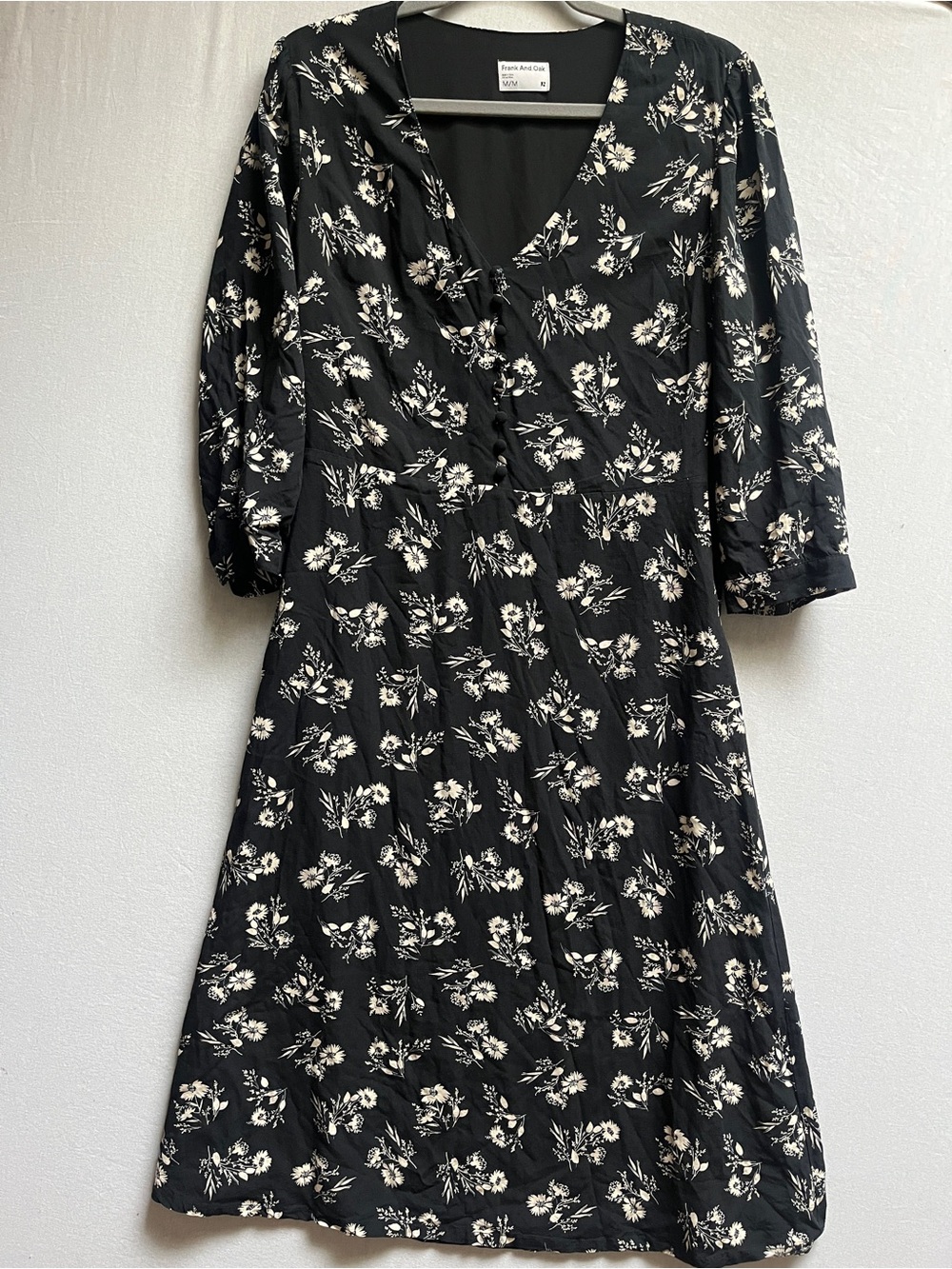 Frank and Oak Black Floral Wrap Midi Dress Sz M